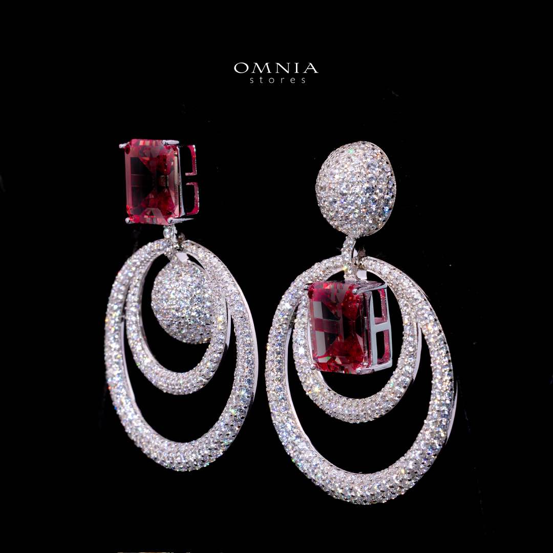 Omnia Siaad Red and White Silver Drop Earrings with 925 Silver High Quality Simulated Diamonds Stones