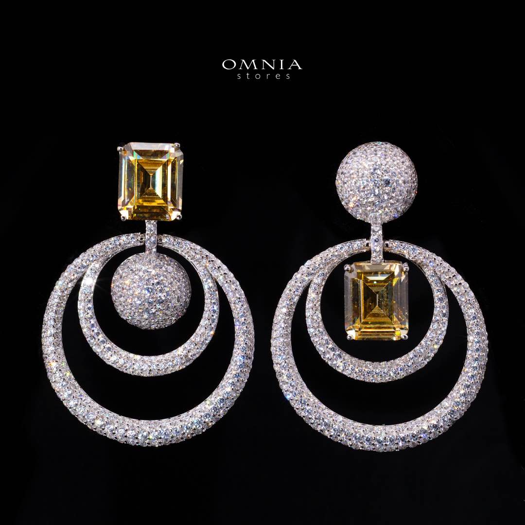 Omnia Siaad Yellow and White Silver Drop Earrings with 925 Silver High Quality Simulated Diamonds Stones