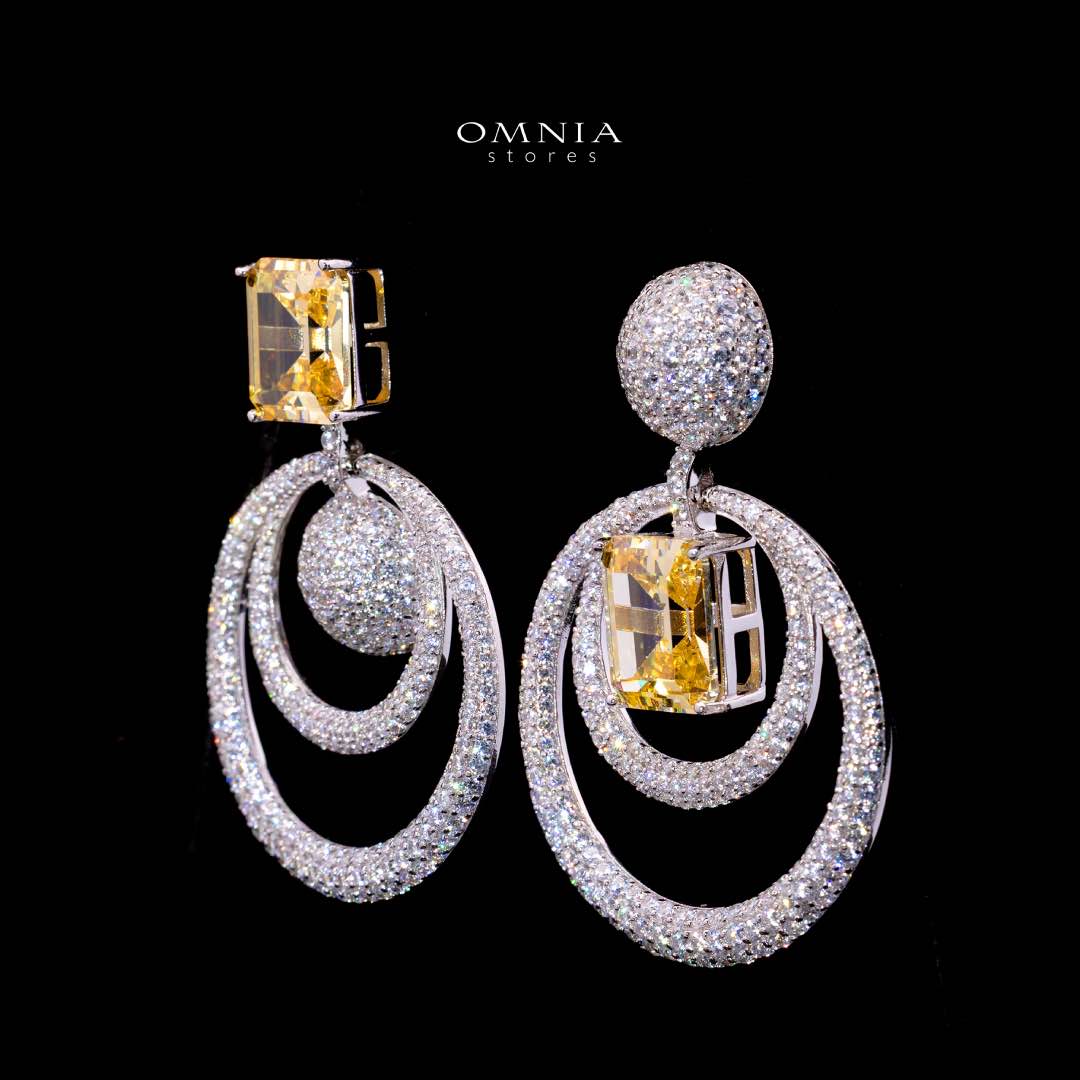 Omnia Siaad Yellow and White Silver Drop Earrings with 925 Silver High Quality Simulated Diamonds Stones