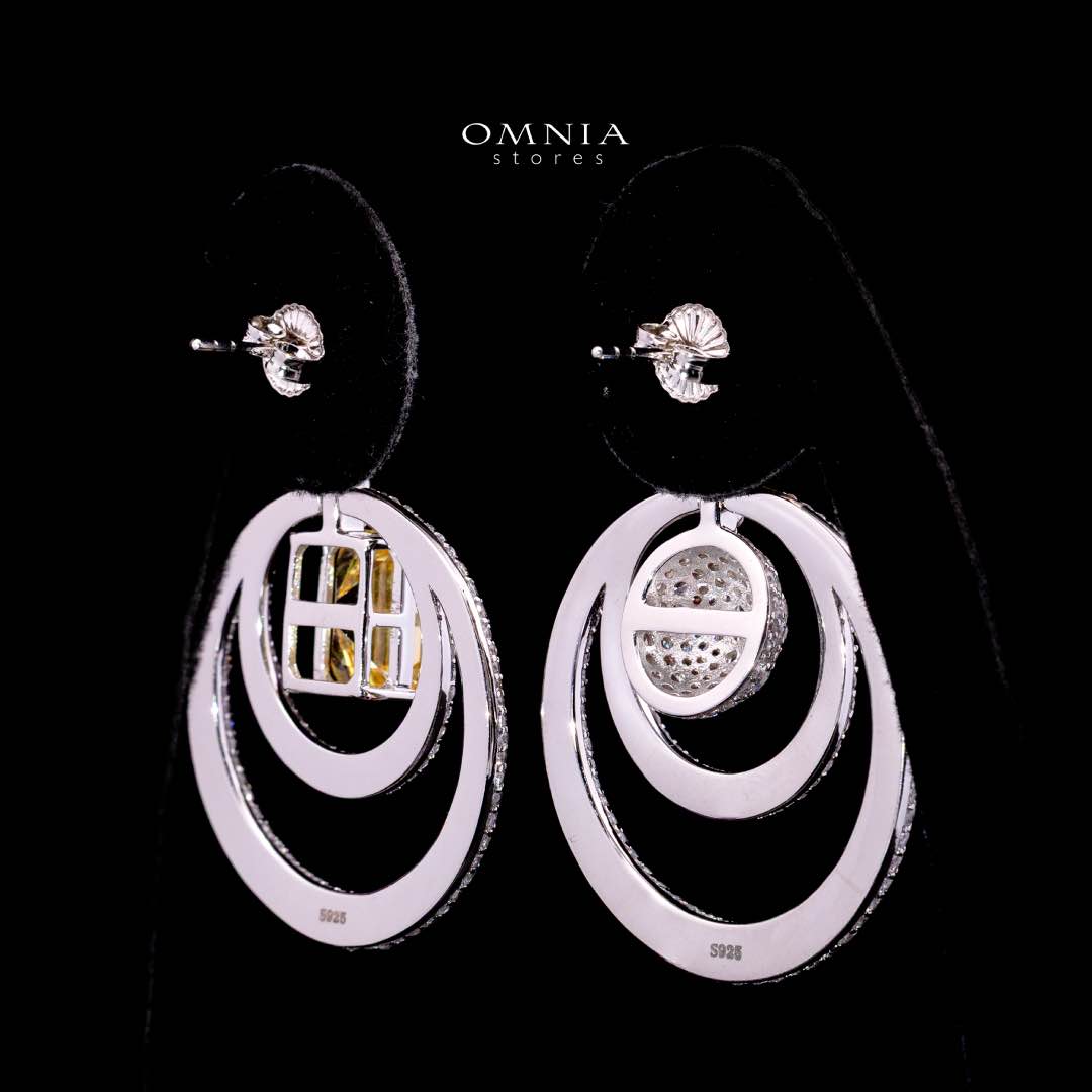 Omnia Siaad Yellow and White Silver Drop Earrings with 925 Silver High Quality Simulated Diamonds Stones