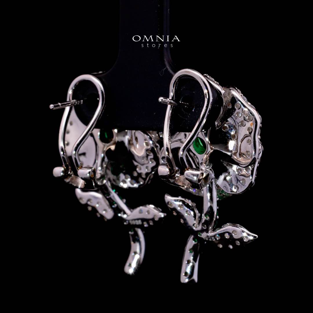 Omnia Rena White and Green Clip Earrings With High Quality Simulated Diamonds in 925 Silver