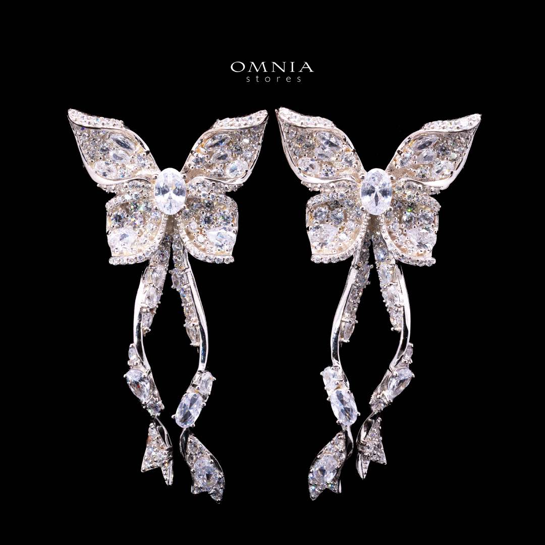 Omnia Zoey Butterfly Drop Earrings in 92.5 Silver with High Quality Simulated Diamonds