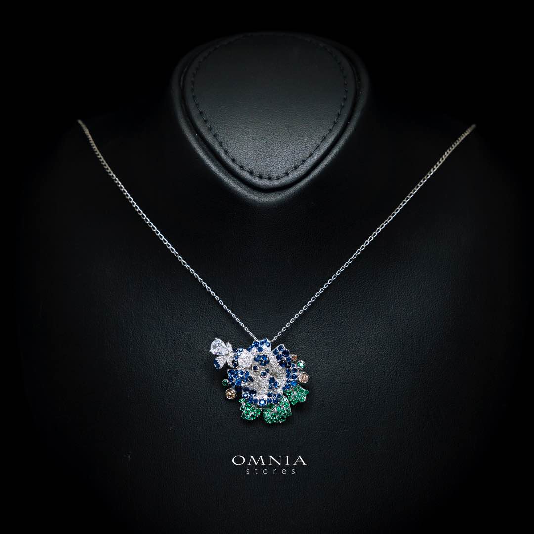Omnia Lyric Floral Pendant in 92.5 Silver with High-Quality Simulated Diamonds