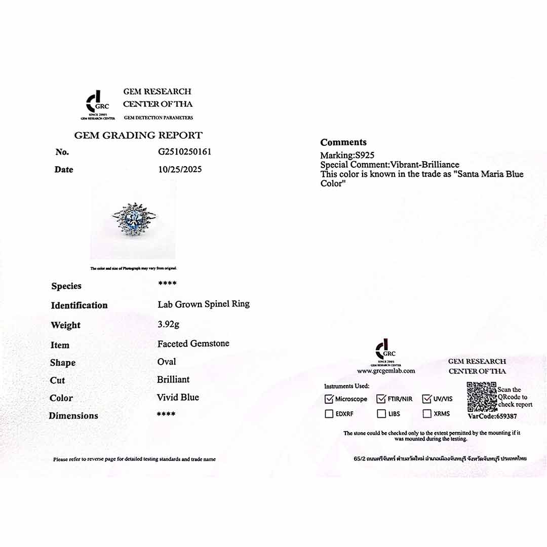 Mena Lab Grown Synthetic Spinel Sky Blue Stones With GRC Certifited Ring in 925 Silver - OMNIASTORES UAE