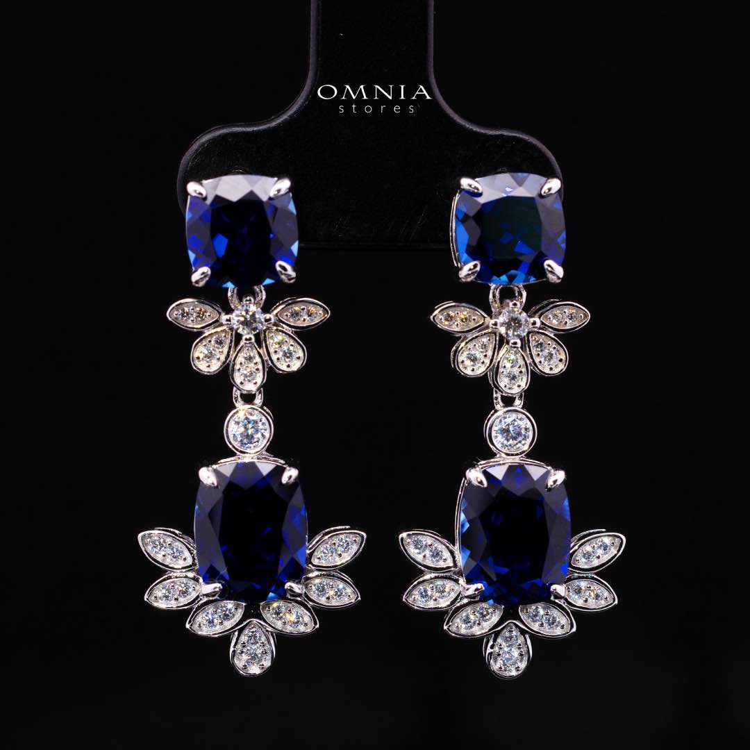 Omnia  Alyah White and Blue Floral Earrings With High Quality Sapphire Lab Grown Stones in 925 Silver