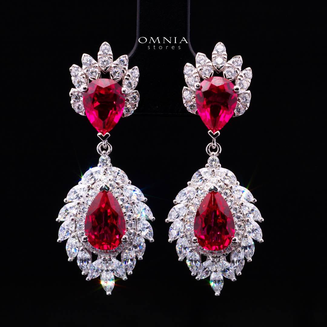 Carolina Lab-Grown Red Ruby Earrings with GRC Certificate, Pear 6×9mm in 925 Sterling Silver