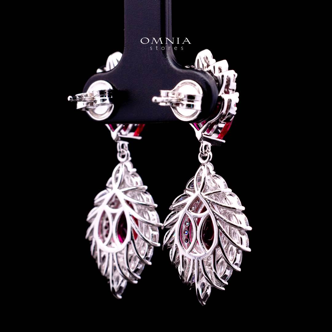Carolina Lab-Grown Red Ruby Earrings with GRC Certificate, Pear 6×9mm in 925 Sterling Silver