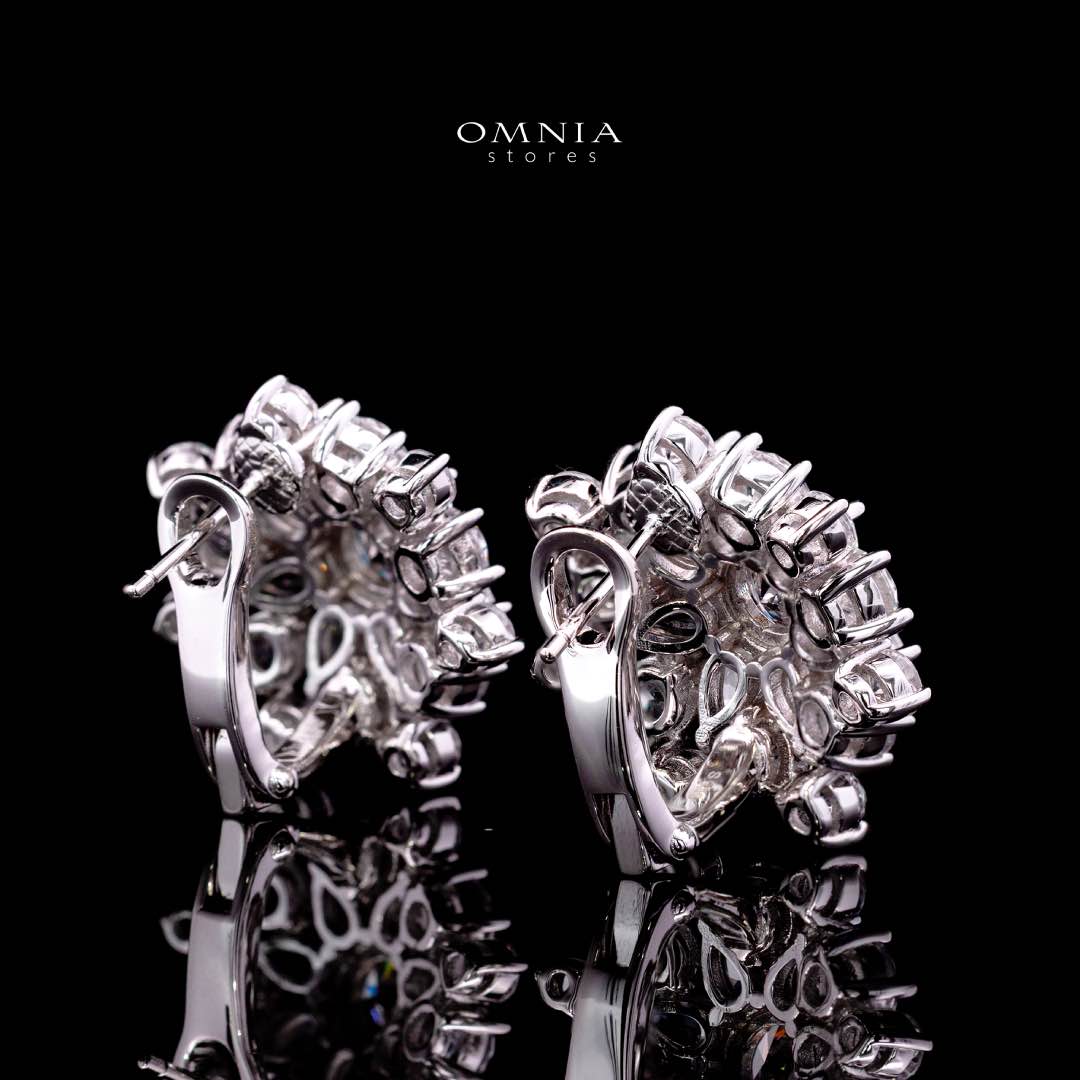Melika White Floral Design Clip Earrings In 925 Silver High Quality Certified Lab Crafted Stones