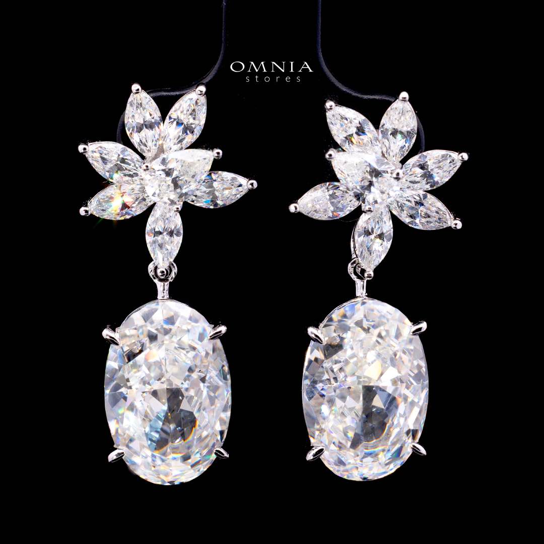 Omnia Radhiya Silver Drop Earrings In 925 Silver High Quality Lab Crafted Stones