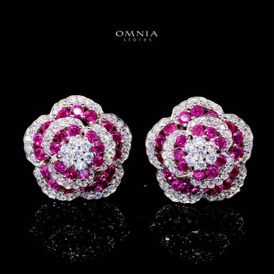 Omnia Ghaida Rose Cluster Stud Earrings – 92.5 Sterling Silver | Simulated Diamonds | Elegant Silver Earrings for Women – Floral Sparkle & Hypoallergenic Beauty