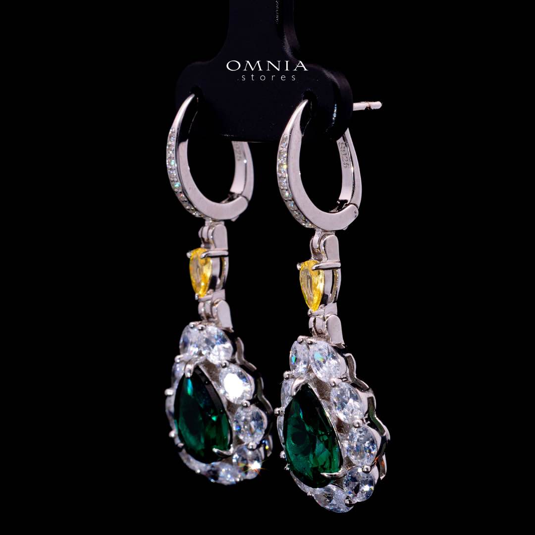 Omnia Amarah Green & Yellow Stone Drop Earrings in 925 Silver with High Quality Simulated Diamonds