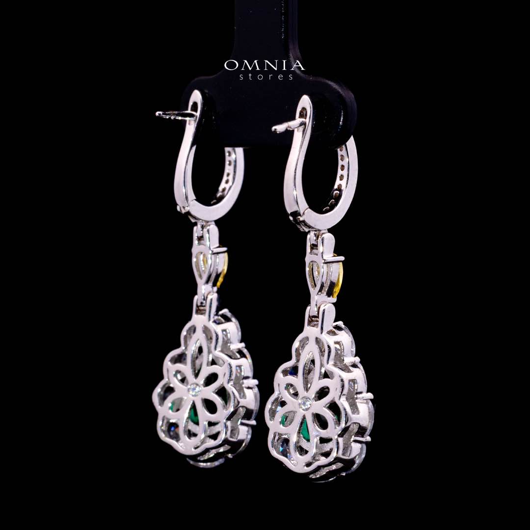 Omnia Amarah Green & Yellow Stone Drop Earrings in 925 Silver with High Quality Simulated Diamonds