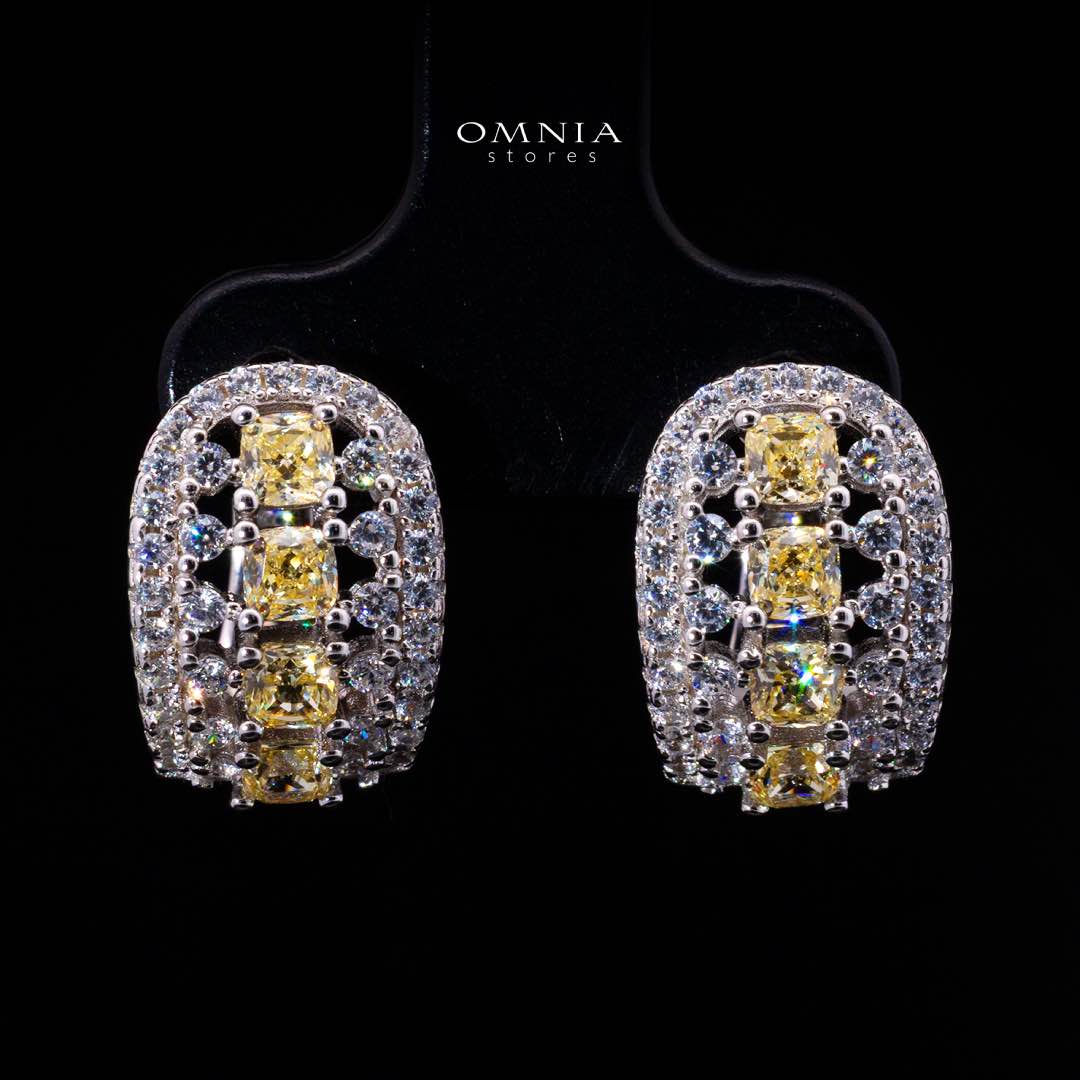 Dianna Yellow and White Clip Earrings With High Quality Simulated Diamonds in 925 Silver