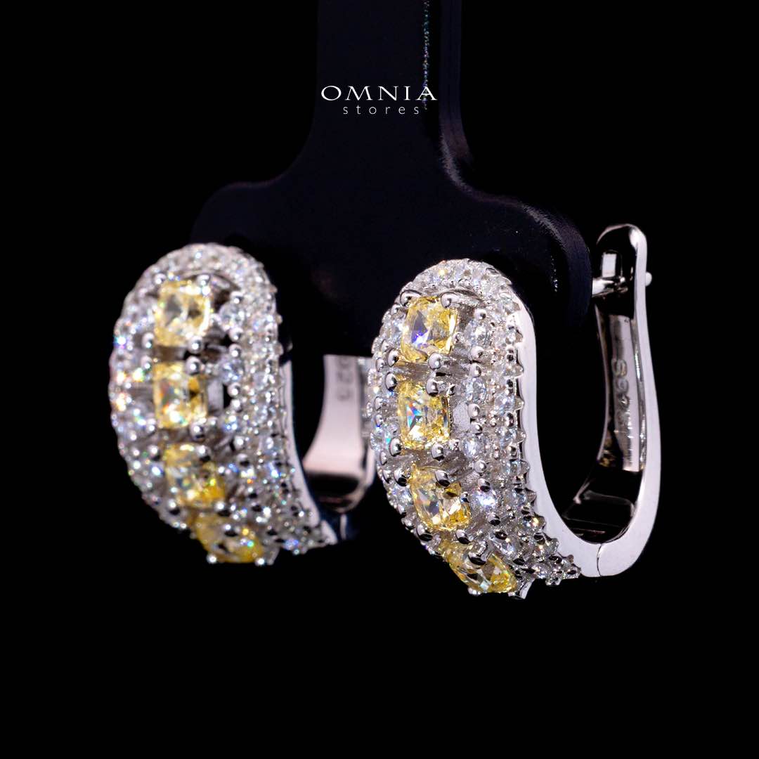 Dianna Yellow and White Clip Earrings With High Quality Simulated Diamonds in 925 Silver