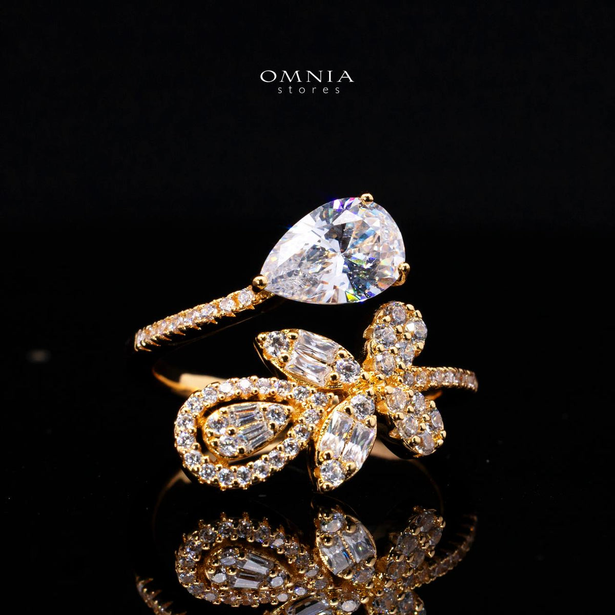 Omnia Yaza Bridal Gold Long chain Set High Quality Zircon Stone In Rhodium Plated