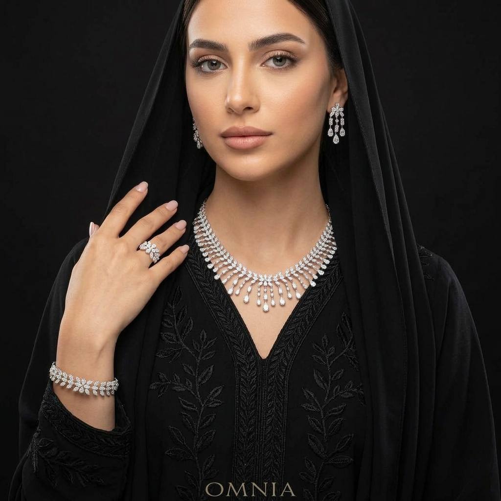 Omnia Fawziya White Bridal Full Set in 925 Silver High Quality Simulated Diamonds