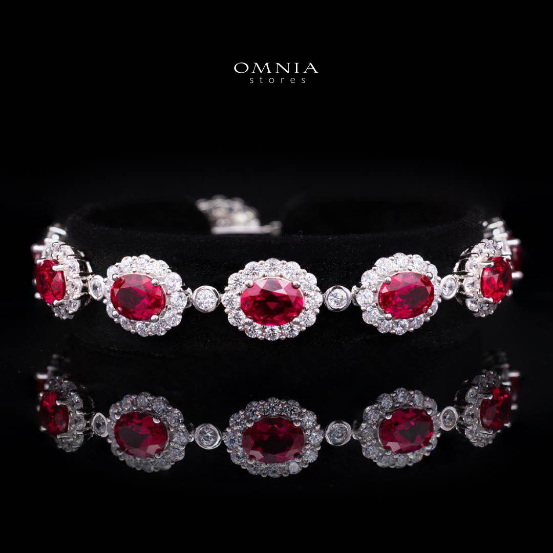 Omnia Mahasin Red Bracelet Wtih GRC Certified in High Quality Lab-Grown Ruby Stone In 925 Silver