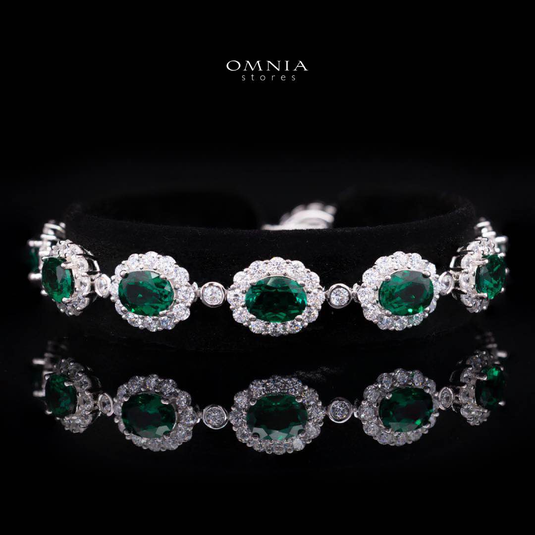 Omnia Mahasin Green Bracelet 925 Silver Certified in High Quality Lab-Grown Emerald Stone