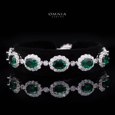 Omnia Mahasin Green Bracelet 925 Silver Certified in High Quality Lab-Grown Emerald Stone