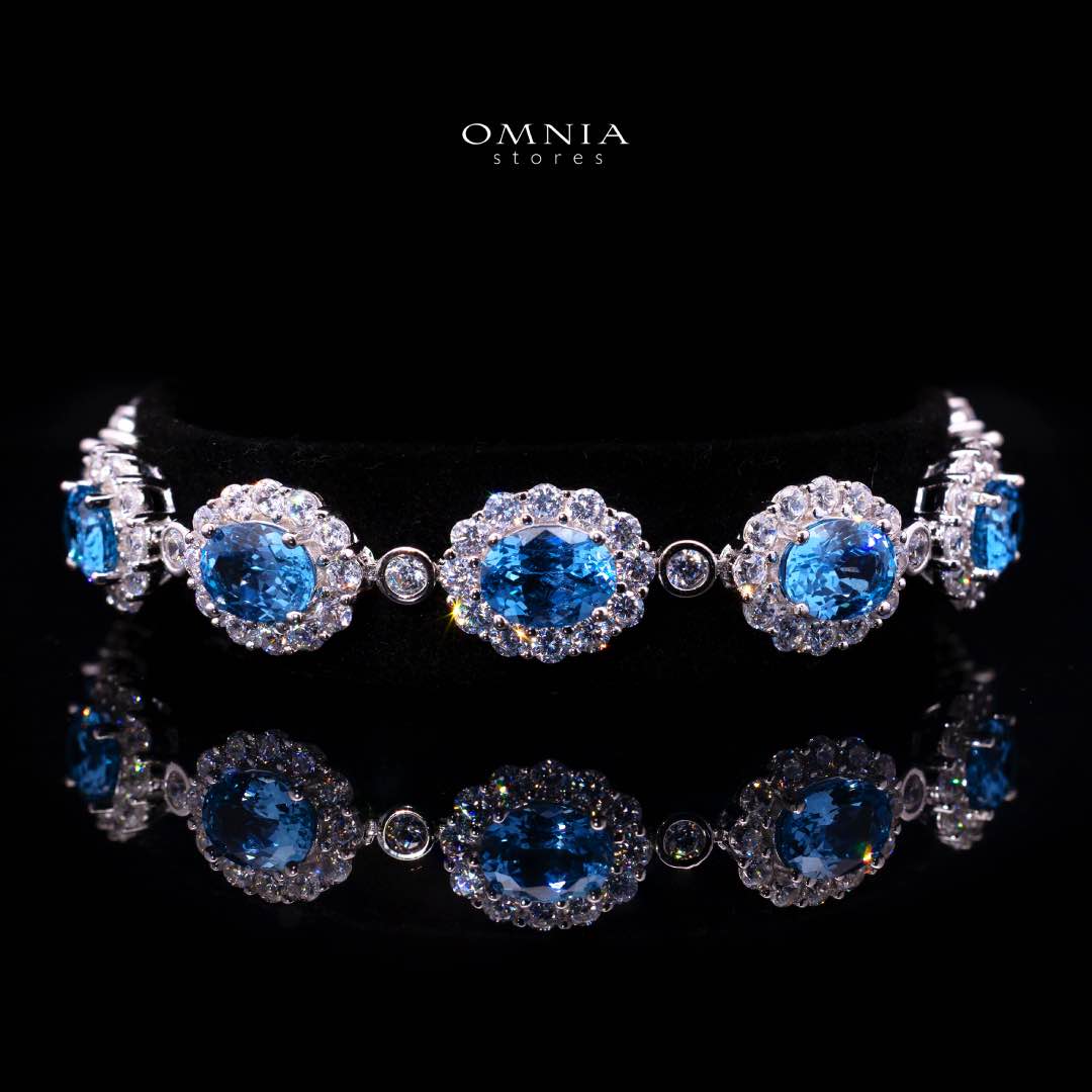 Mahasin Lab Grown Synthetic Spinel Sky Blue Stones With GRC Certified Bracelet in 925