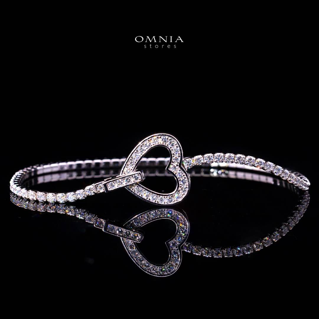 Omnia Emma White Silver Heart Tennis Bracelet in 925 Silver with High-Quality Moissanite Stones