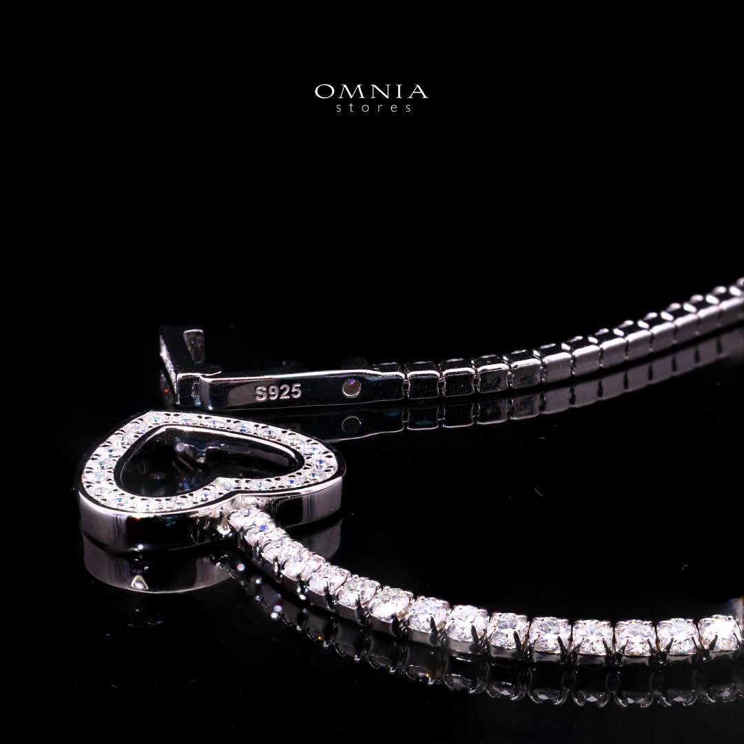 Omnia Emma White Silver Heart Tennis Bracelet in 925 Silver with High-Quality Moissanite Stones