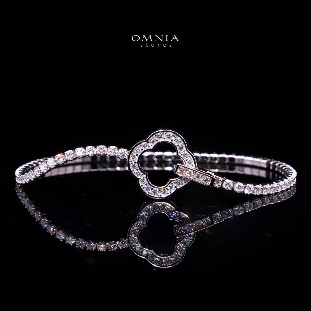 Omnia Emma White Silver Tennis Bracelet in 925 Silver with High-Quality Moissanite Stones