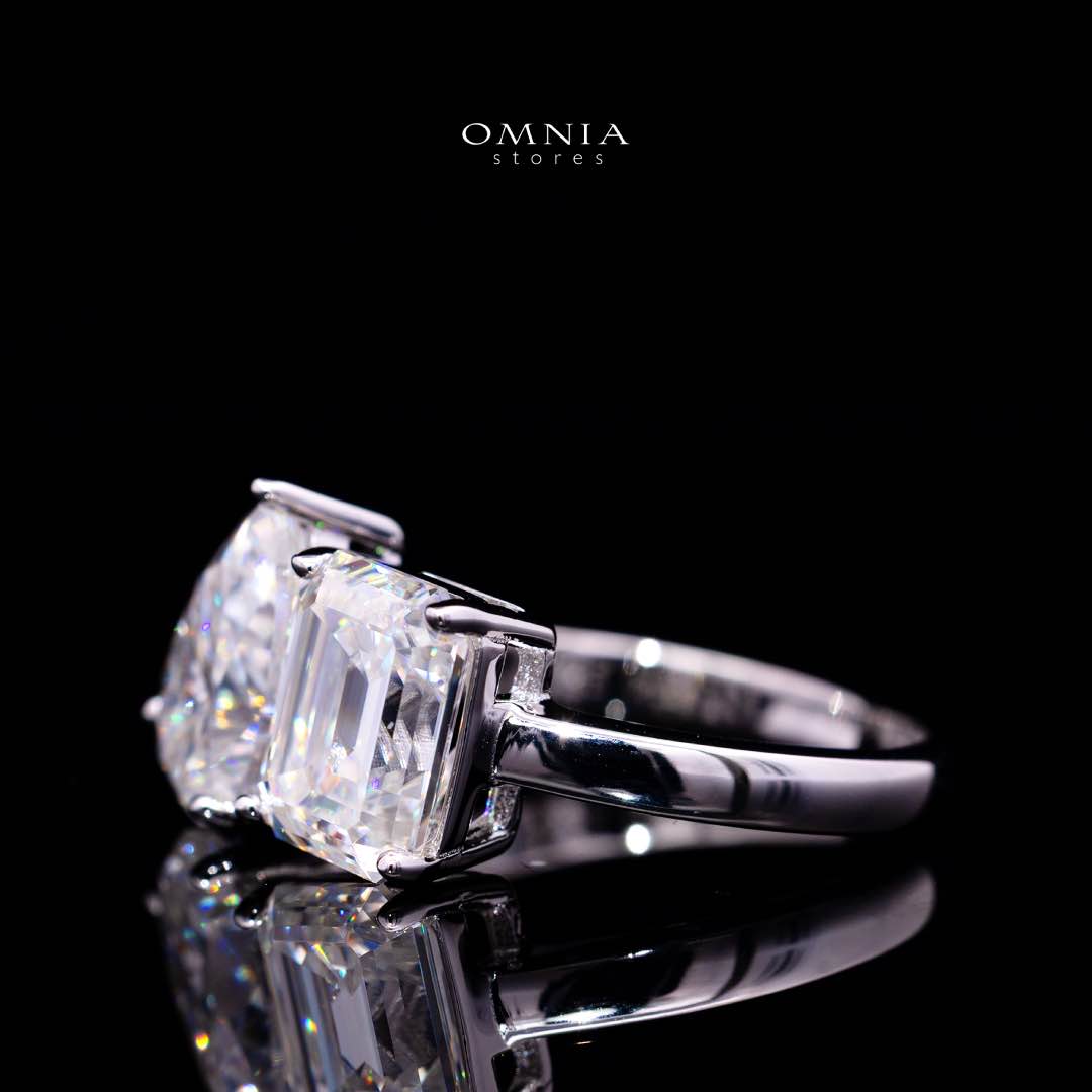 Ghaliah White Pear and Radiant Cut Ring GRA Certified in High Quality 925 Silver
