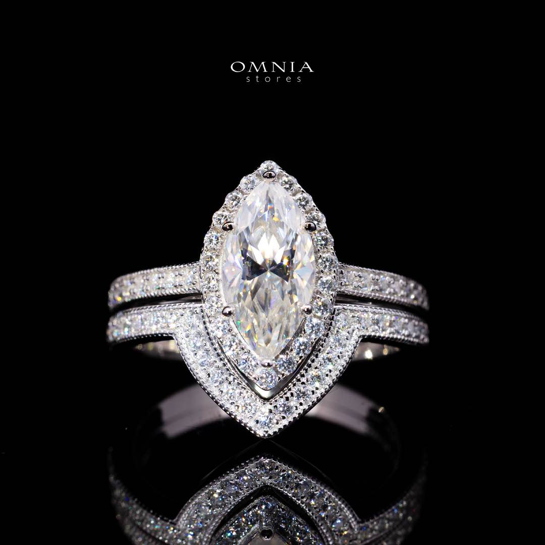 Azmira Royal Design Marquise Moissanite Ring – Certified 925 Sterling Silver GRA Certified