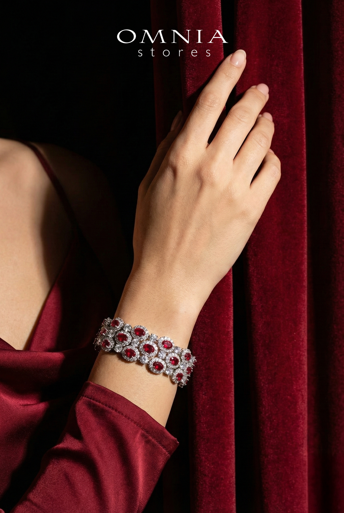 Omnia Viviana Red Bracelet Set in High Quality Zircon Stone in Tarnish Resistant Plating - OMNIASTORES UAE