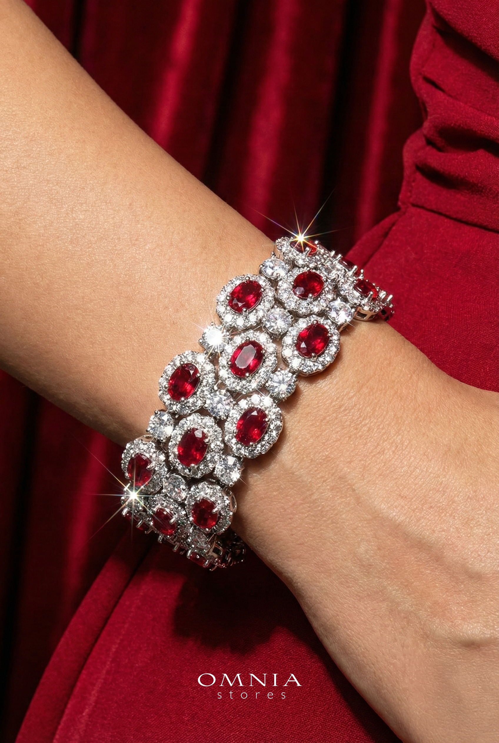 Omnia Viviana Red Bracelet Set in High Quality Zircon Stone in Tarnish Resistant Plating - OMNIASTORES UAE