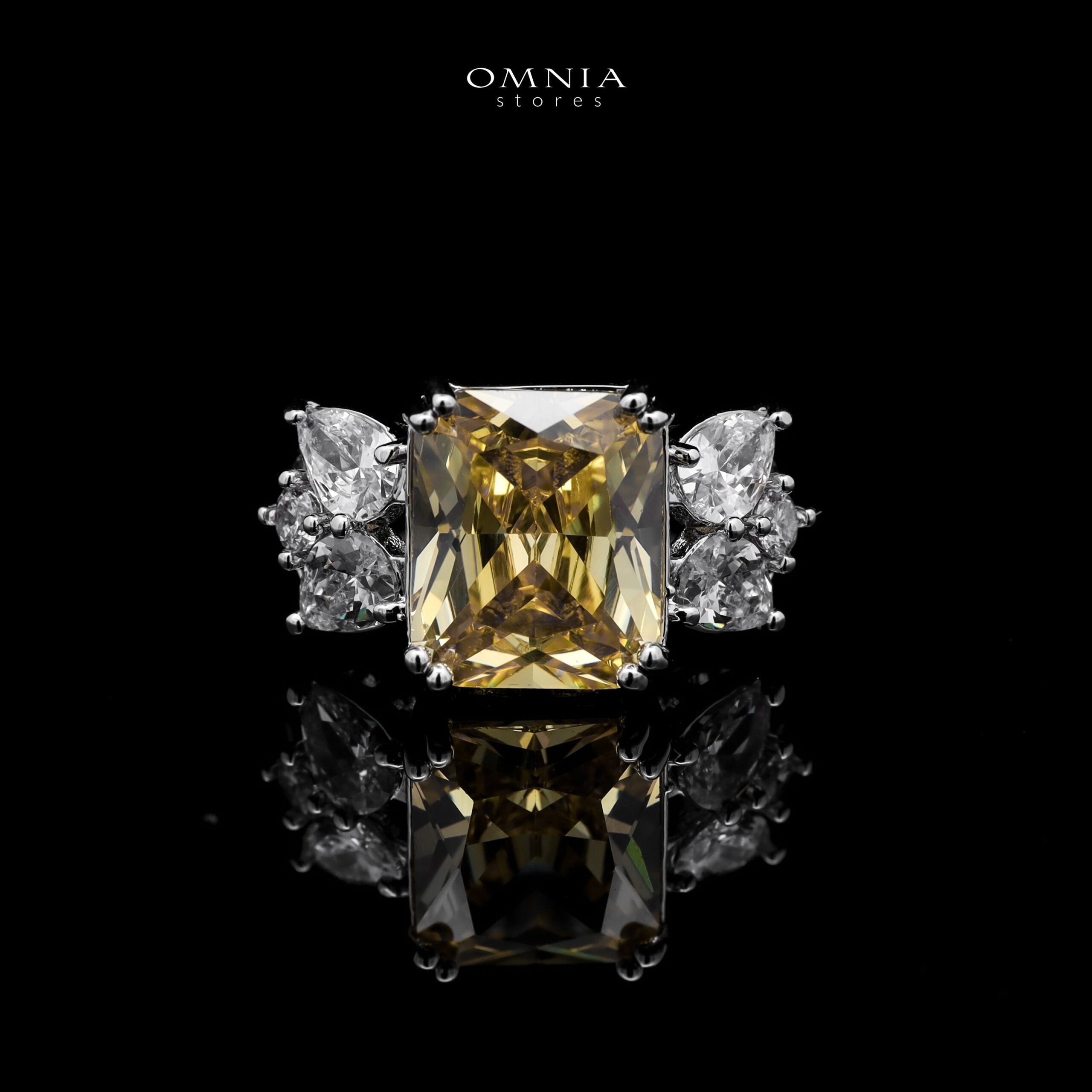 Omnia Amelia Yellow Bridal Full Set with Radiant and Pear-Cut High-Quality Simulated Diamonds in High-Quality Rhodium Plating - OMNIASTORES UAE