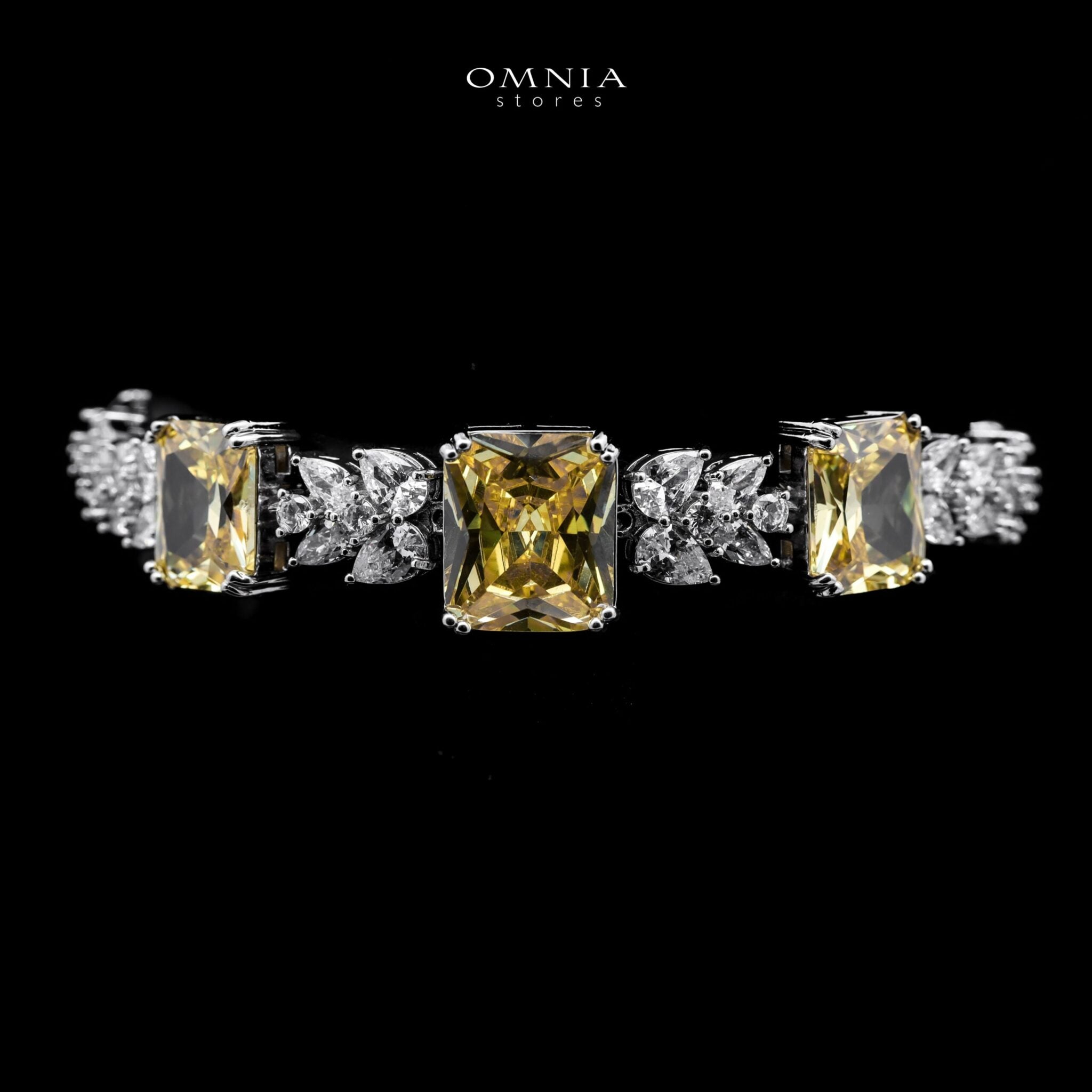 Omnia Amelia Yellow Bridal Full Set with Radiant and Pear-Cut High-Quality Simulated Diamonds in High-Quality Rhodium Plating - OMNIASTORES UAE