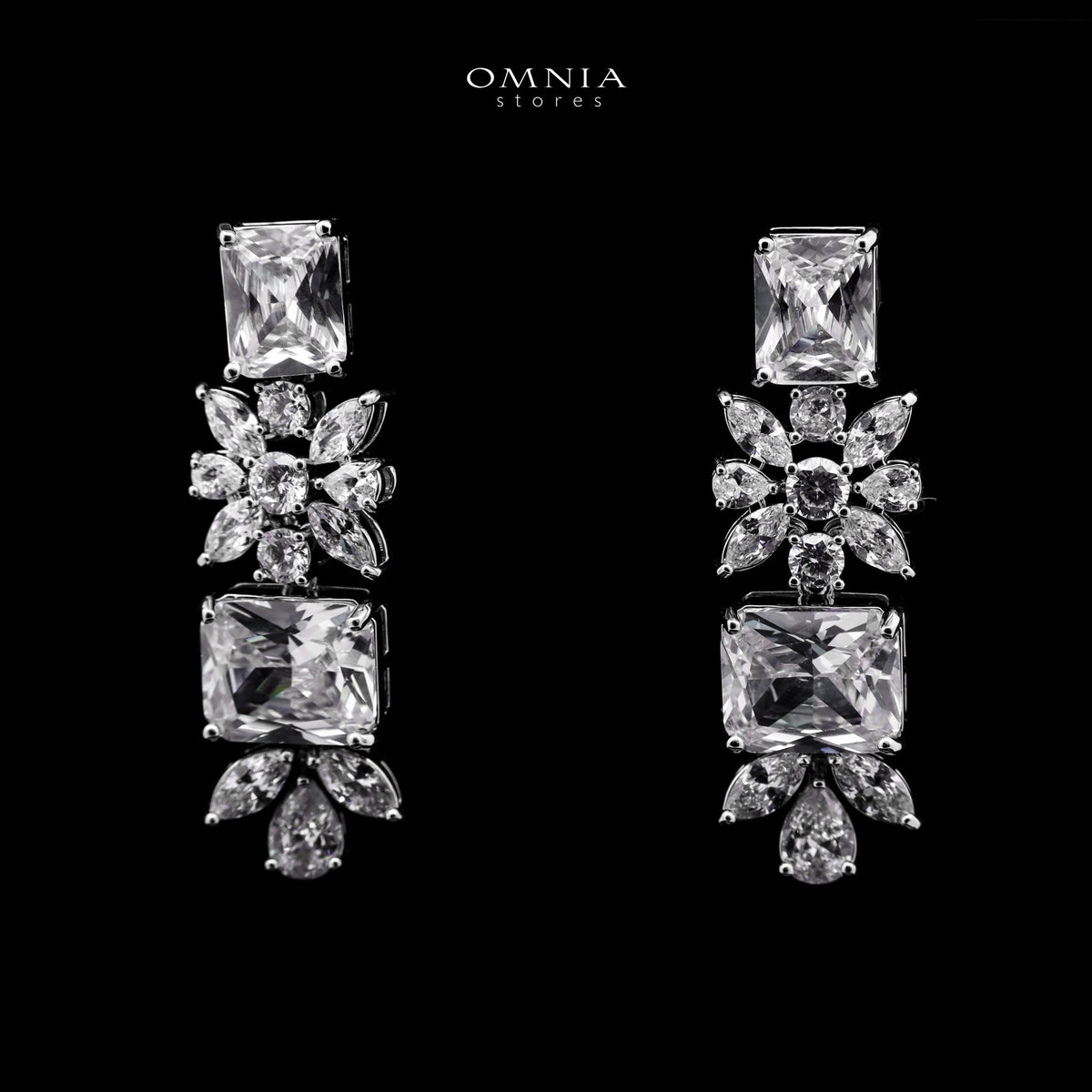 Omnia Charlene White Luxury Bridal Full Set with Radiant and Pear-Cut High-Quality Iced Cut Stones Rhodium Plated