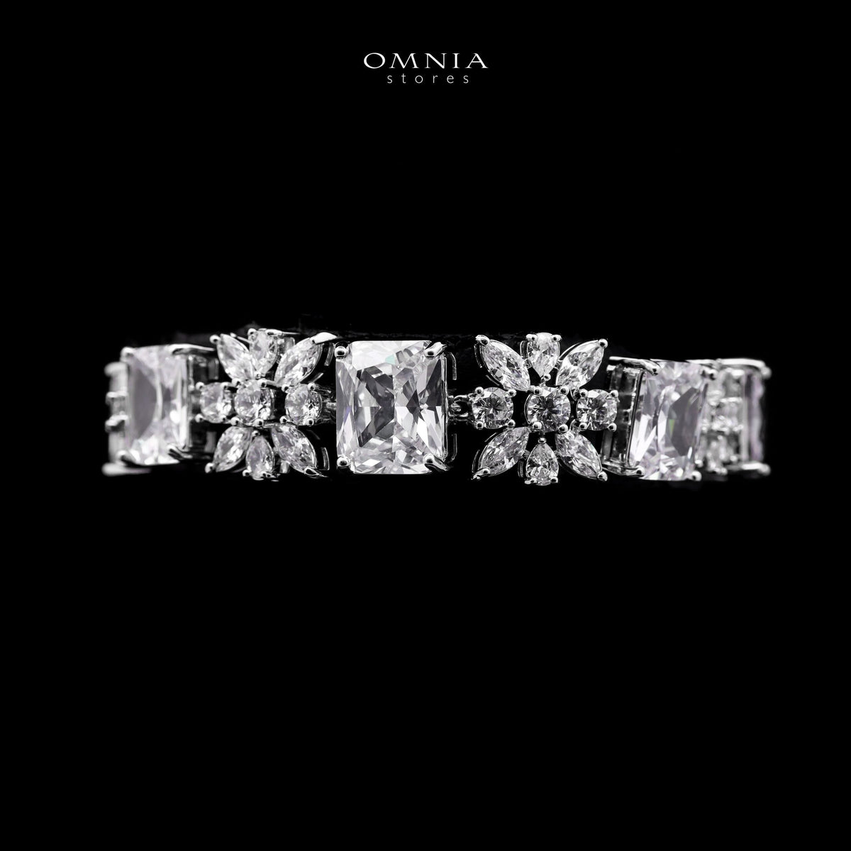 Omnia Charlene White Luxury Bridal Full Set with Radiant and Pear-Cut High-Quality Iced Cut Stones Rhodium Plated