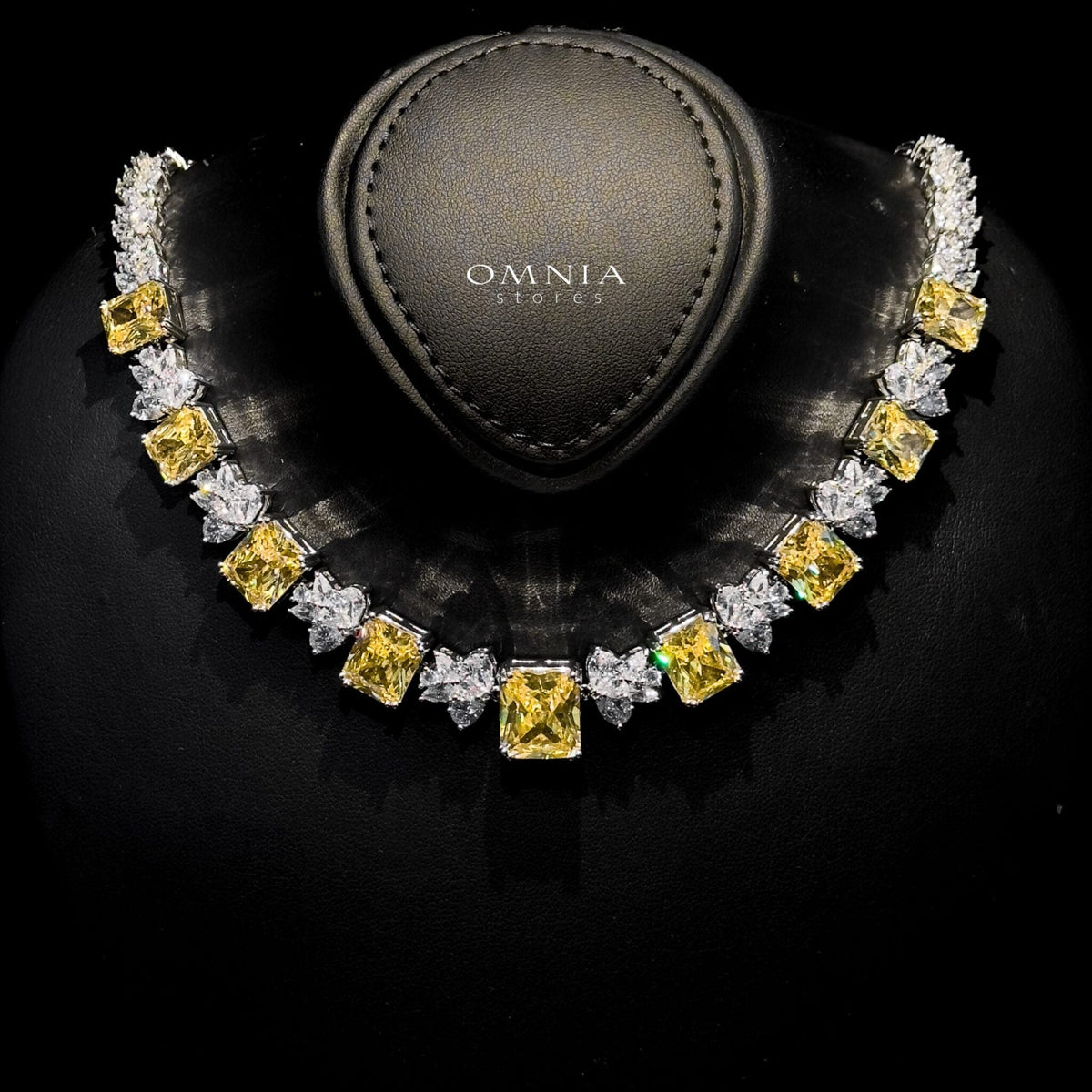 Omnia Amelia Yellow Bridal Full Set with Radiant and Pear-Cut High-Quality Simulated Diamonds in High-Quality Rhodium Plating - OMNIASTORES UAE