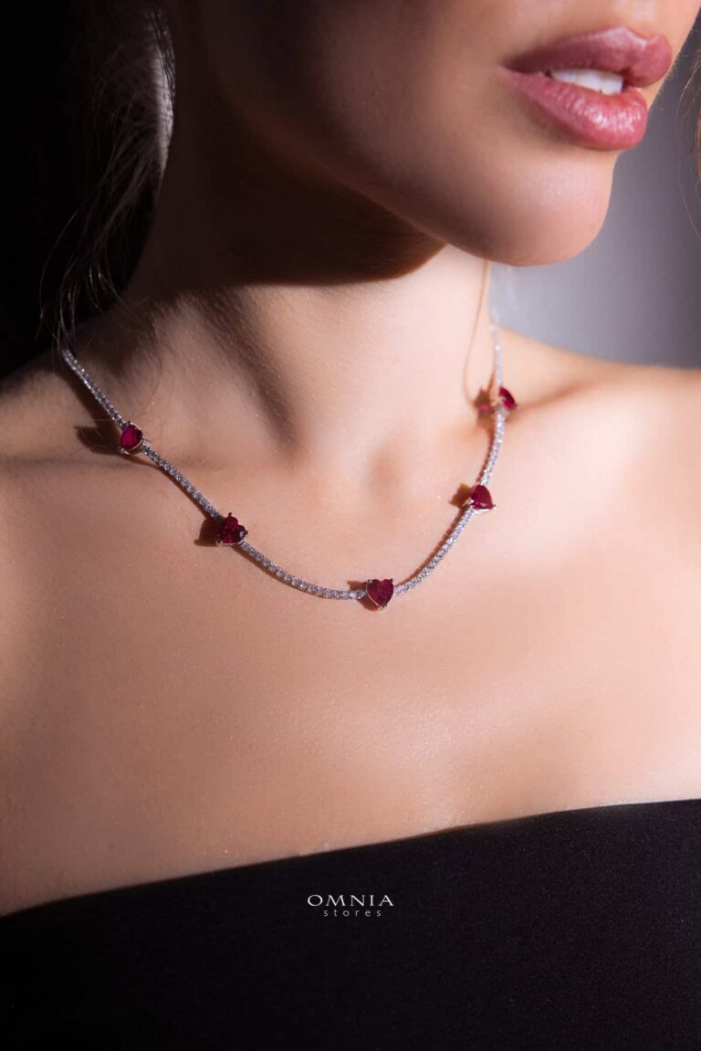 Omnia Louise Red Necklace 92.5 Silver In High Quality Simulated diamonds - OMNIASTORES UAE