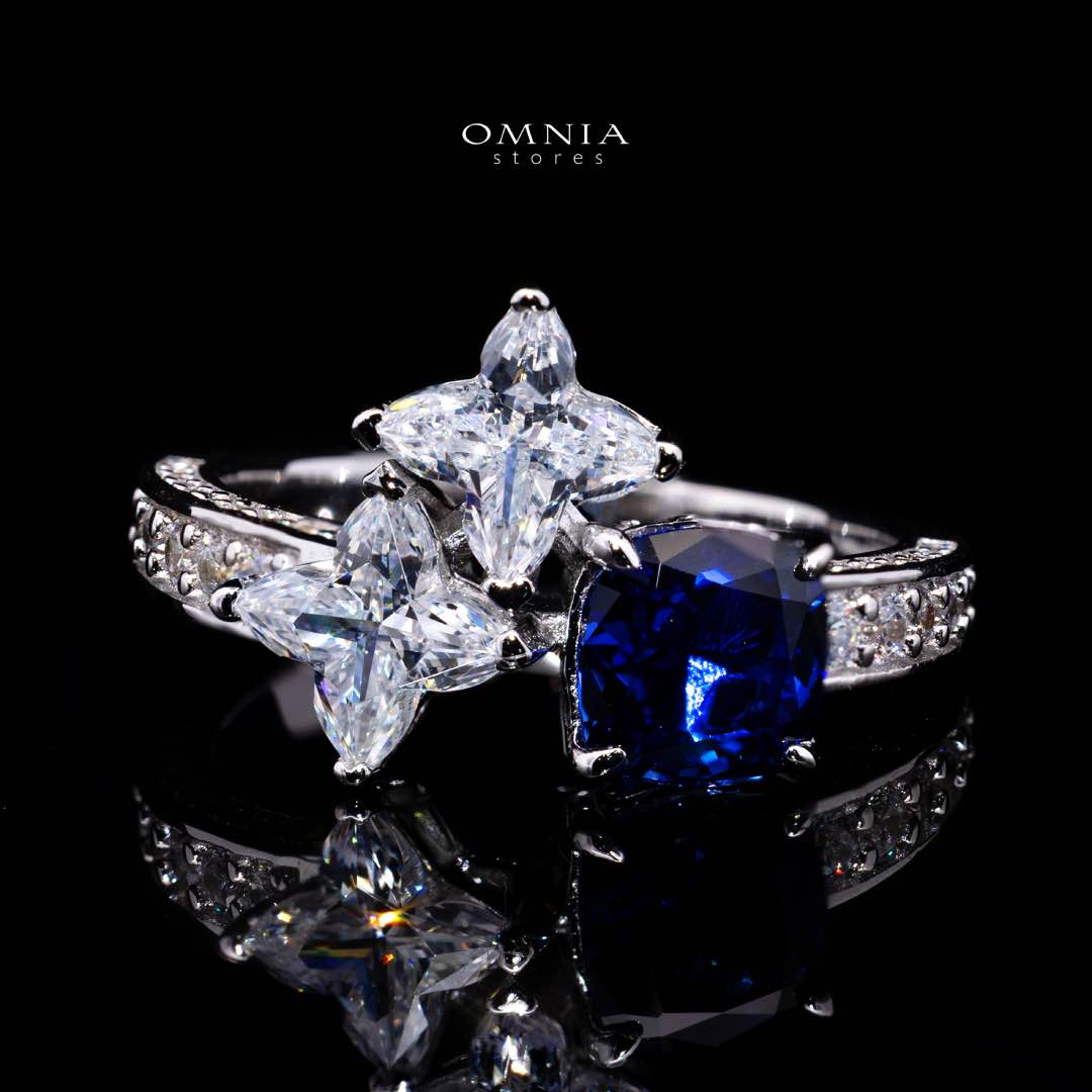 Omnia Rashida Star Blue Silver Ring In 925 Silver High Quality Certified Lab Crafted Stones