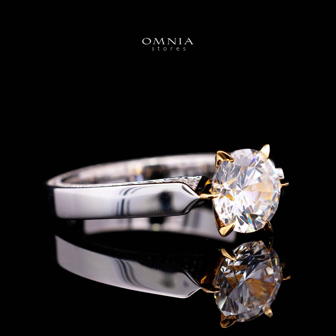 Omnia Mahnoor Gold With Silver Ring In 925 Silver High Quality Certified Lab Crafted Stones