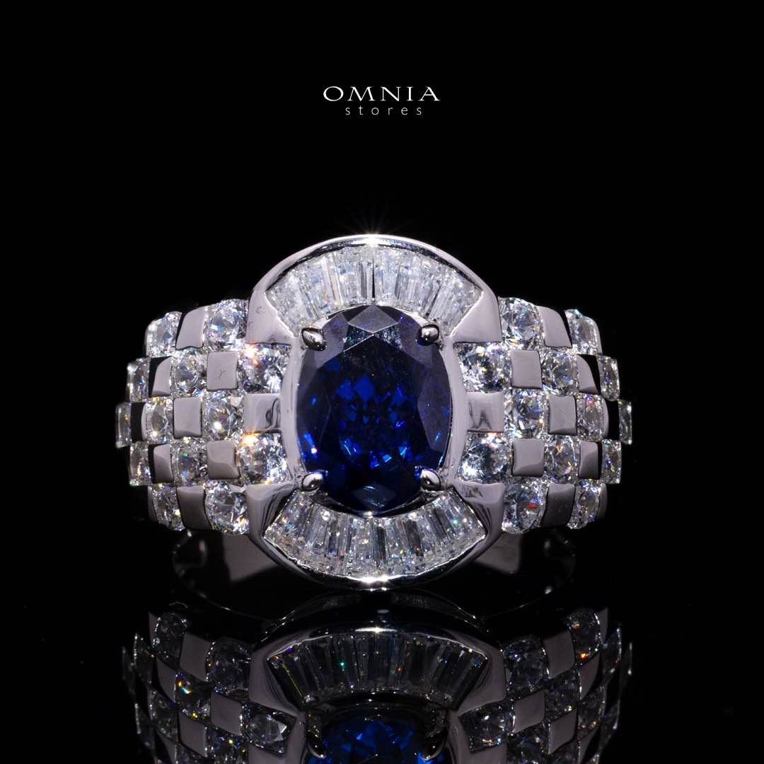 Omnia Zareena Blue Silver Ring In 925 Silver High Quality Certified Lab Crafted Stones