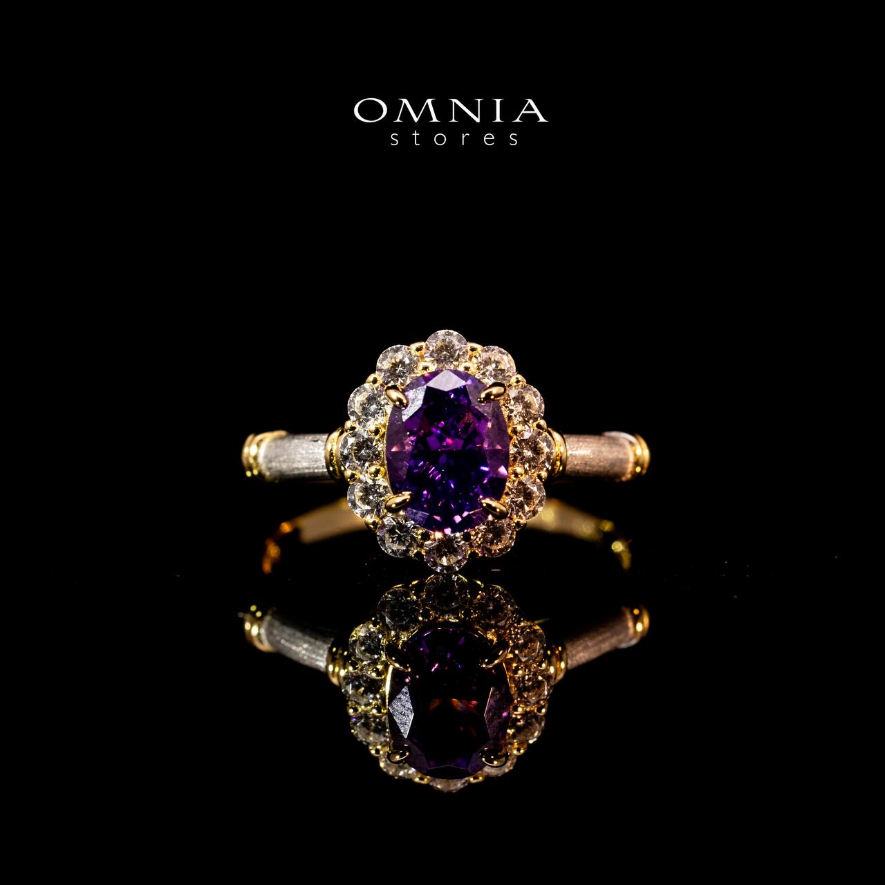 Omnia Amalya Flower Purple Gold Ring In 925 Silver High Quality Lab Crafted Stones