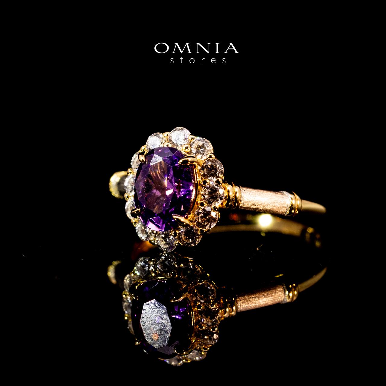 Omnia Amalya Flower Purple Gold Ring In 925 Silver High Quality Lab Crafted Stones