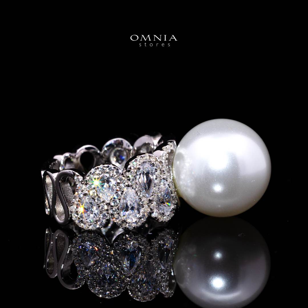 Omnia Salima Pearl White Silver Ring In 925 Silver High Quality Certified Lab Crafted Stones