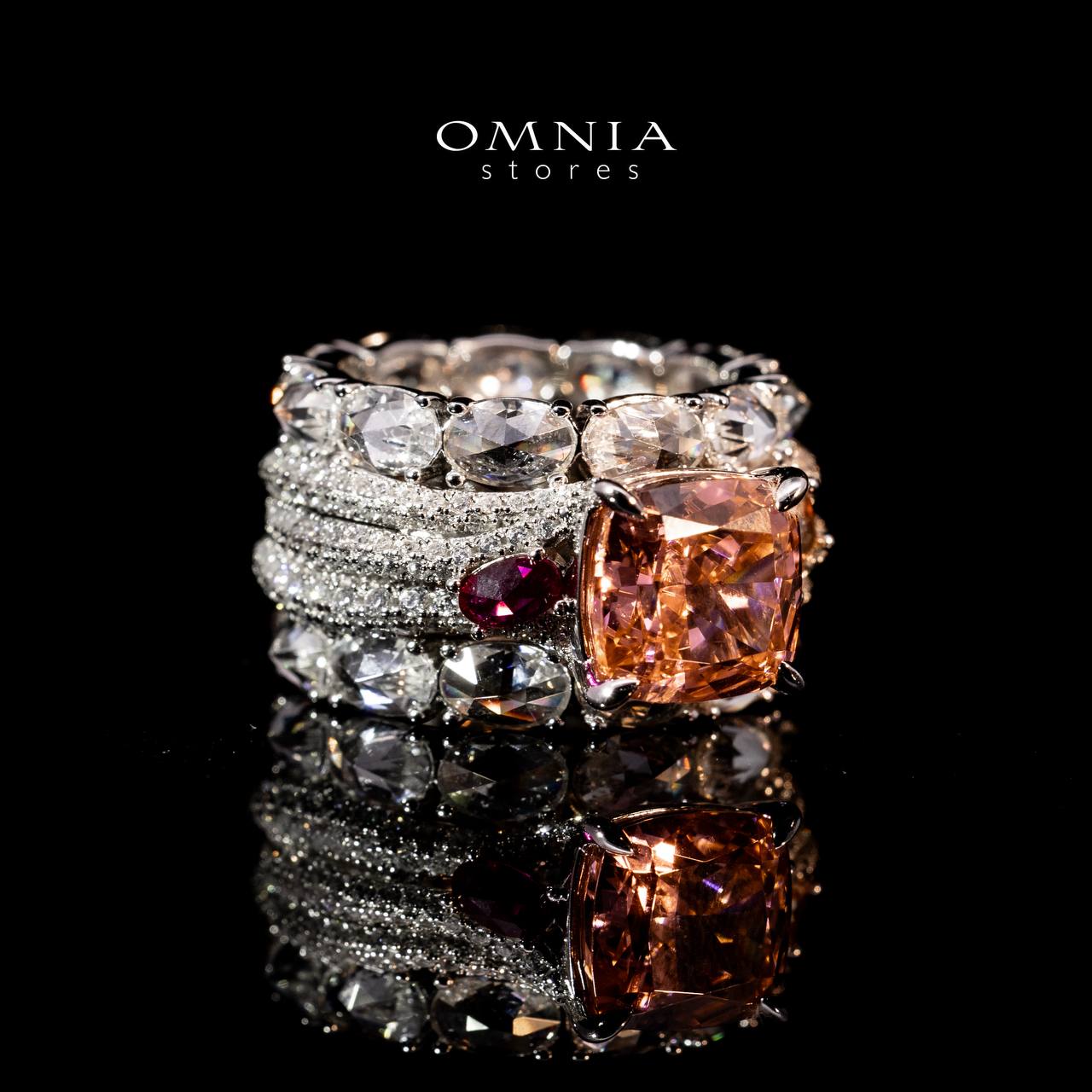 Omnia Kareman White Ring In 925 Silver High Quality Lab Crafted Stones