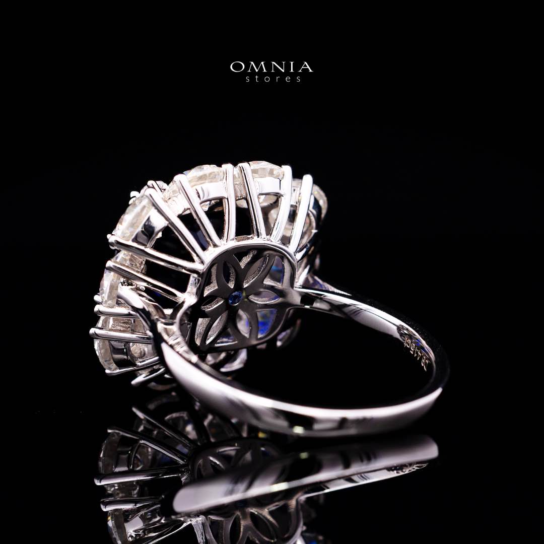 Omnia Hinza Blue Cushion Cut Ring With High Quality Certified Lab Crafted Stones In 925 Silver