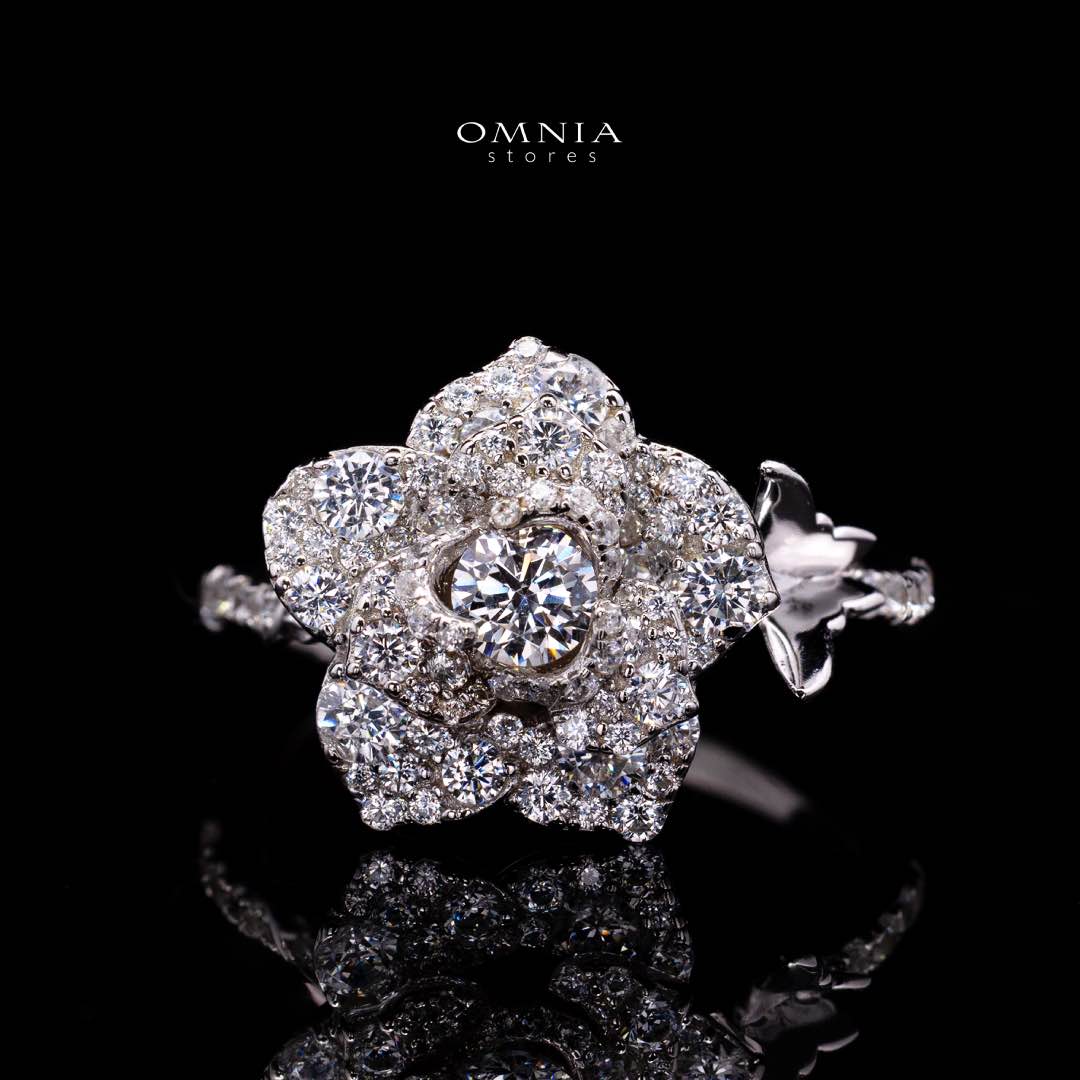 Omnia Haniya White Rose Ring In 925 Silver High Quality Certified Lab Crafted Stones
