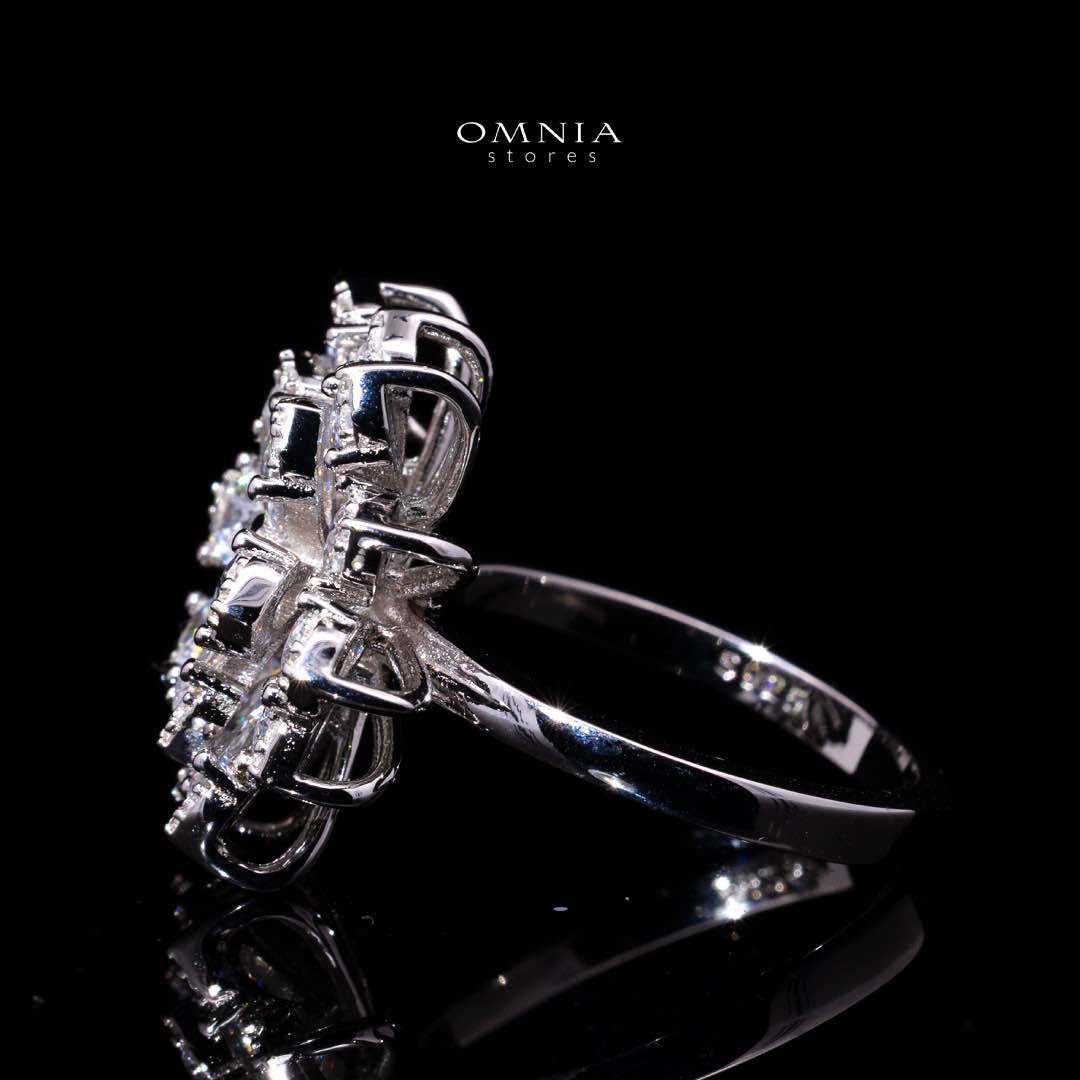 Omnia Damiyah White Floral Silver Ring in 925 Silver with High Quality Simulated Diamonds