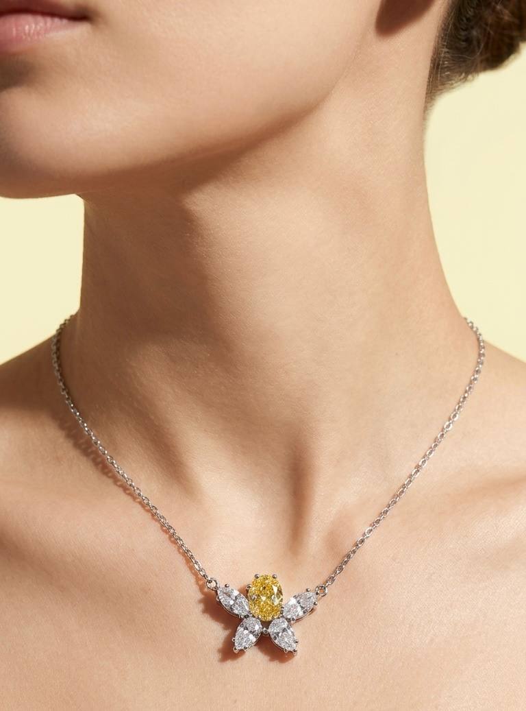 Kiana Yellow Flower Design Pendant Necklace With High Quality Simulated Diamonds in 925 Silver