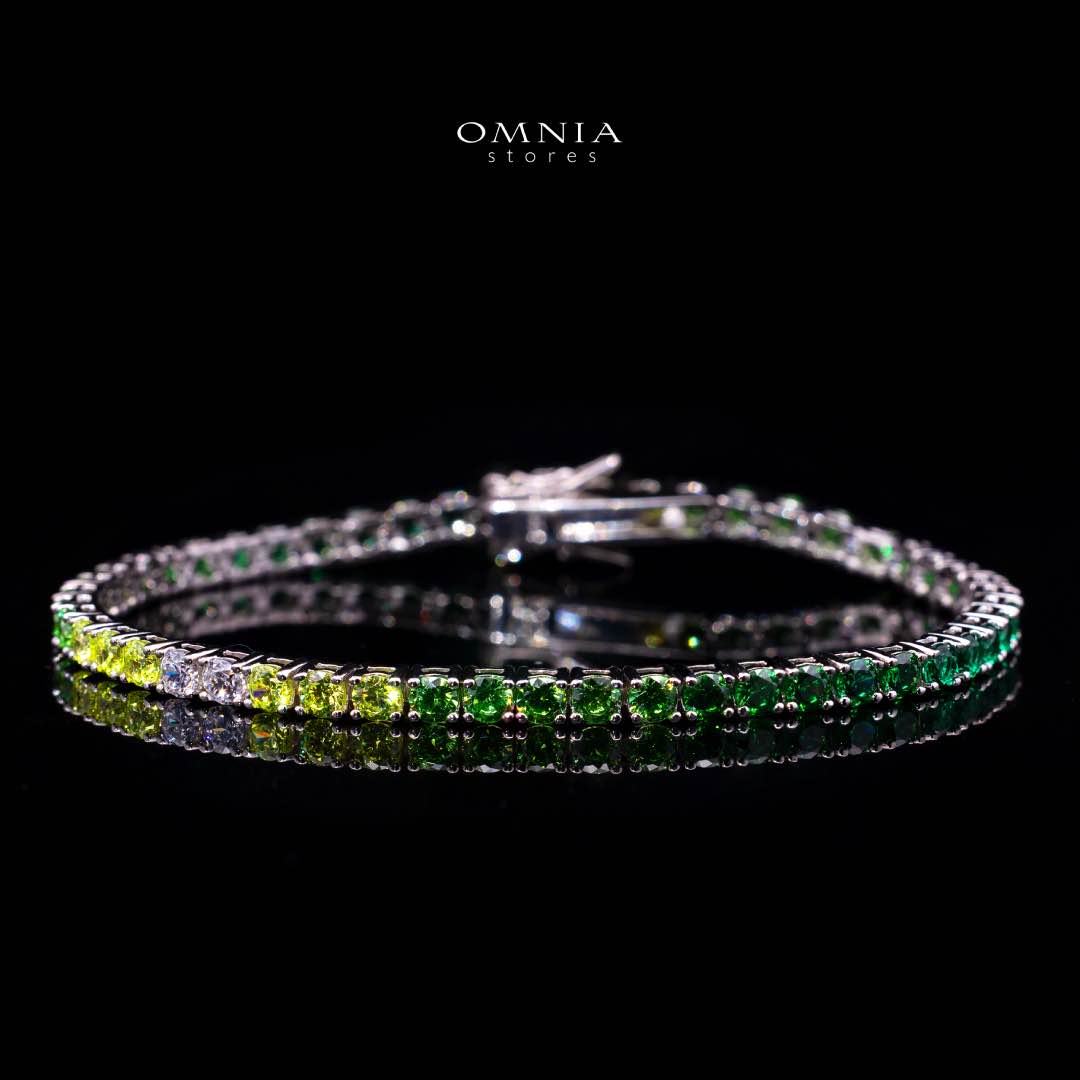 Omnia Tasneem Green 3mm Tennis Bracelet in 92.5 Silver High Quality Simulated diamonds