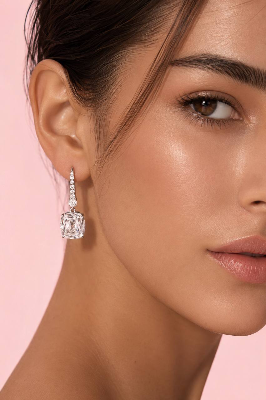 Lilia Cushion Cut Drop Earrings With Certified High Quality Premium Stones in 925 Silver